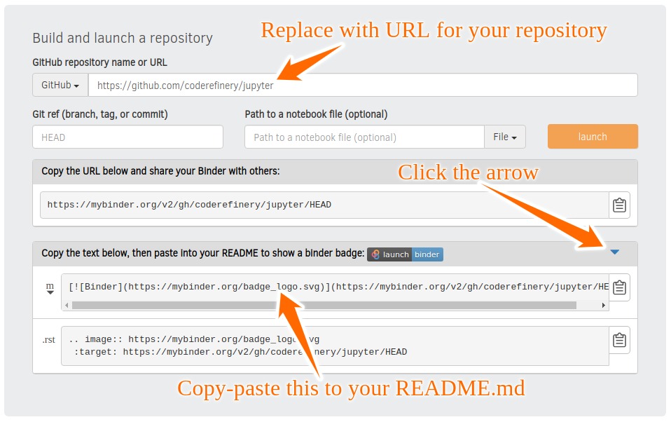Screenshot of Binder web interface